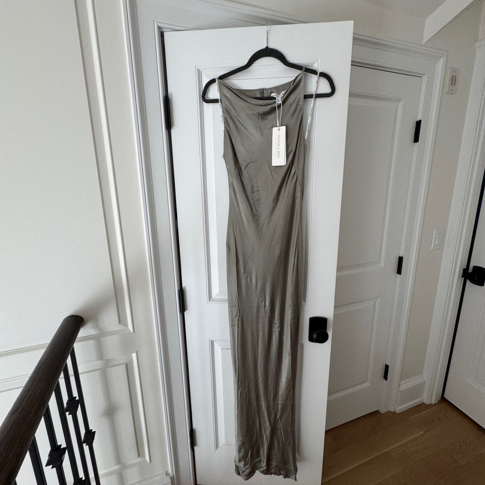 Shona Joy La Lune High Neck Cowl Silk Maxi Dress - Sage - Picture 7 of 10